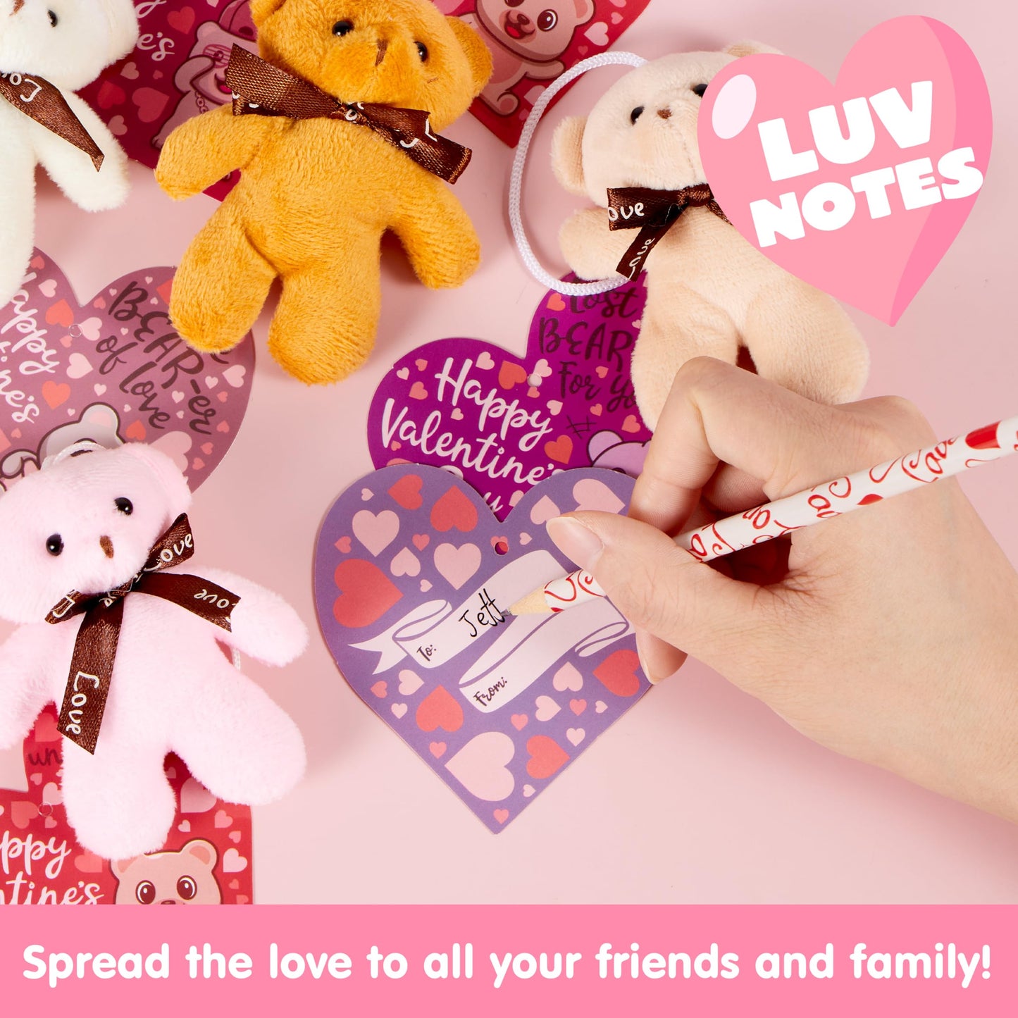 JOYIN 24 Packs Valentine's Day Heart Cards with Plush Toy Party Favors, Mini Stuffed Plush Toys for Valentines Day Gifts, Kids Classroom School