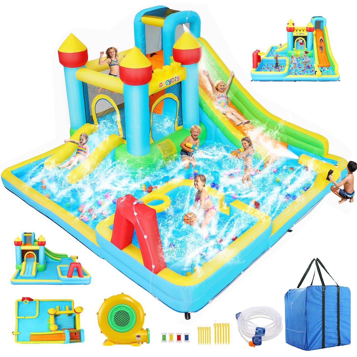 AKEYDIY Bounce House Water Slide,Giant Inflatable Water Slide for Big Kids 8-12 & Ages 3-10,Bounce House with Water Slide&Deep Pool,Blow Up Water