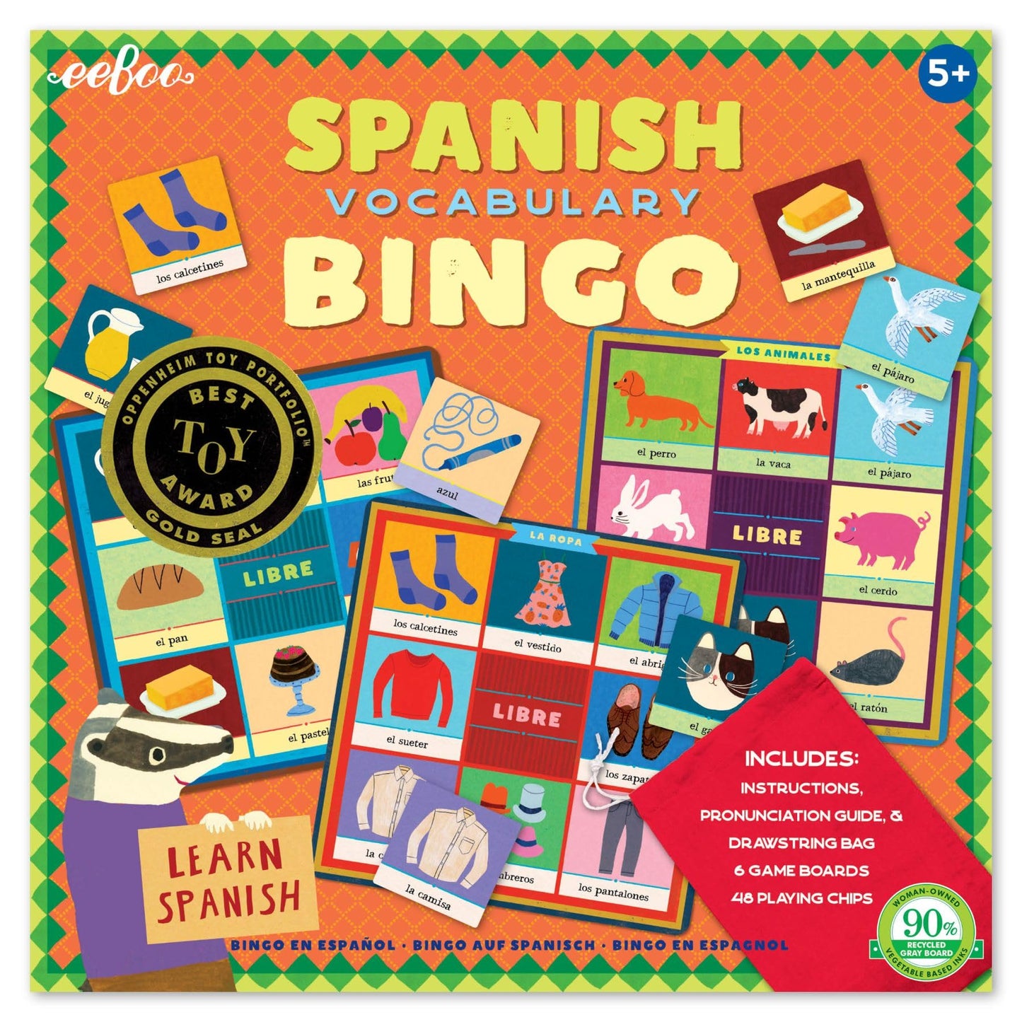 eeBoo: Spanish Vocabulary Bingo for Kids for Ages 5+, A Fun Kids Learning Game that Cultivates Conversation & Practicing a New Language