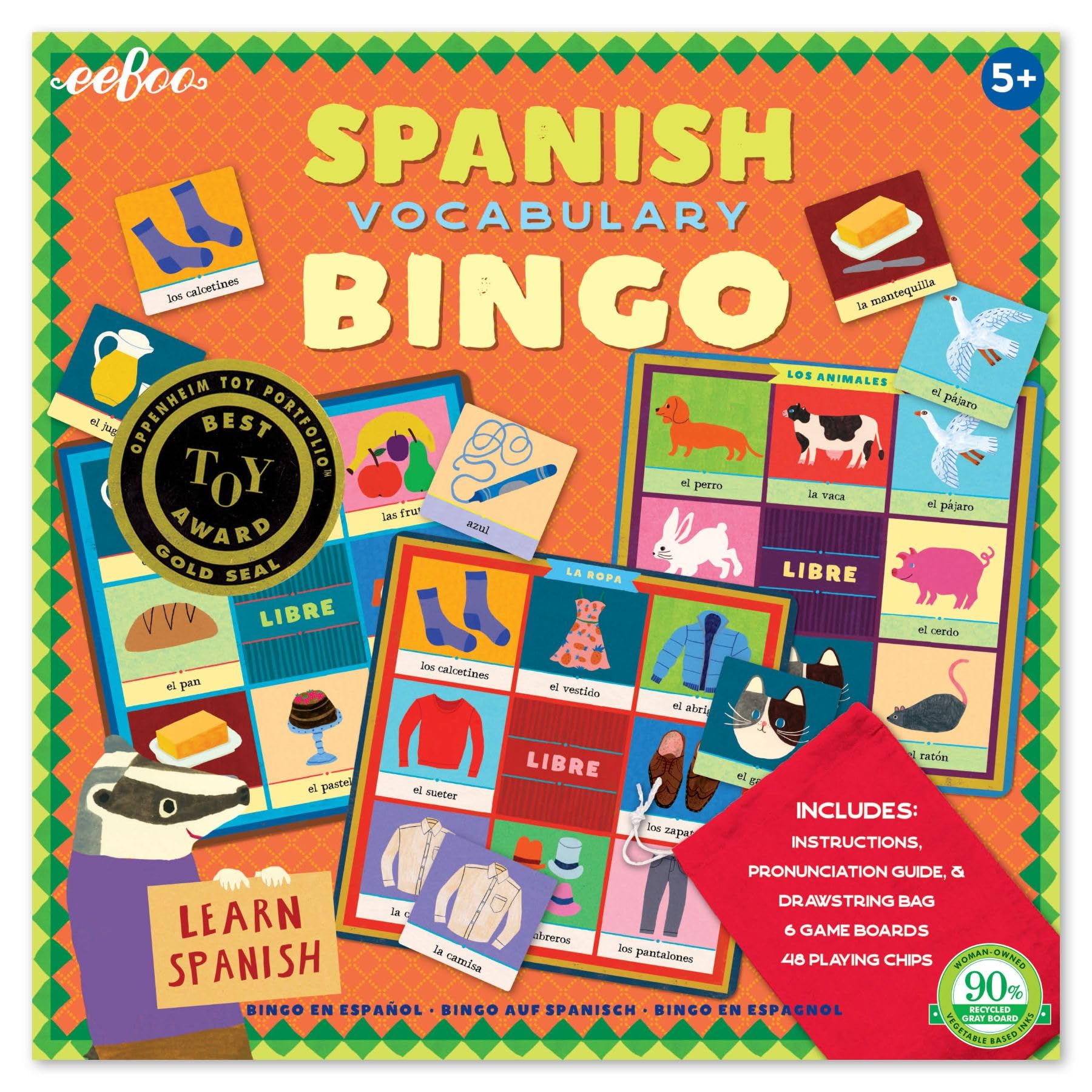 eeBoo: Spanish Vocabulary Bingo for Kids for Ages 5+, A Fun Kids Learning Game that Cultivates Conversation & Practicing a New Language