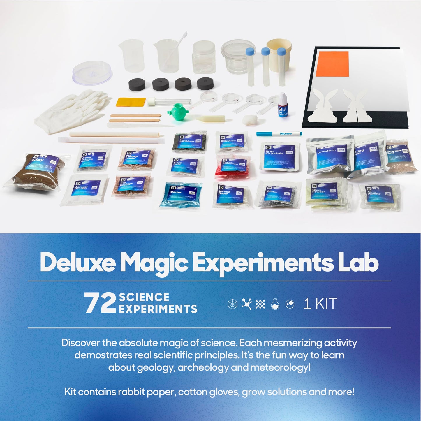 Discovery™ Magic Science Lab - 72 STEM Experiments for Kids| Reactions, Illusions, Crystals, Slime & Light Tricks| DIY Chemistry Project Kit|