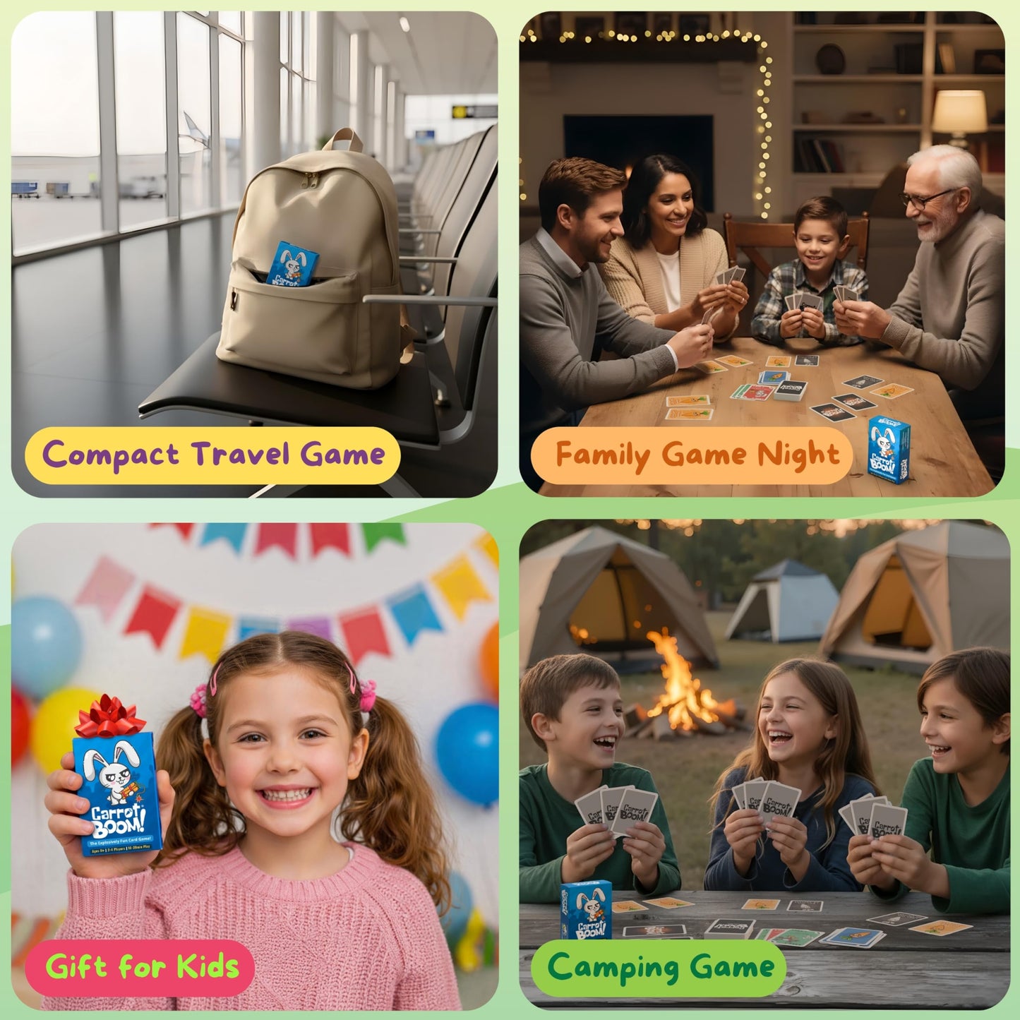 KAWAII LAB GAMES Carrot Boom Family Card Game for Kids, Teens & Adults | Quick & Easy Game Night Fun | Pure Luck, No Strategy | Ages 6+ | 2-4 Players