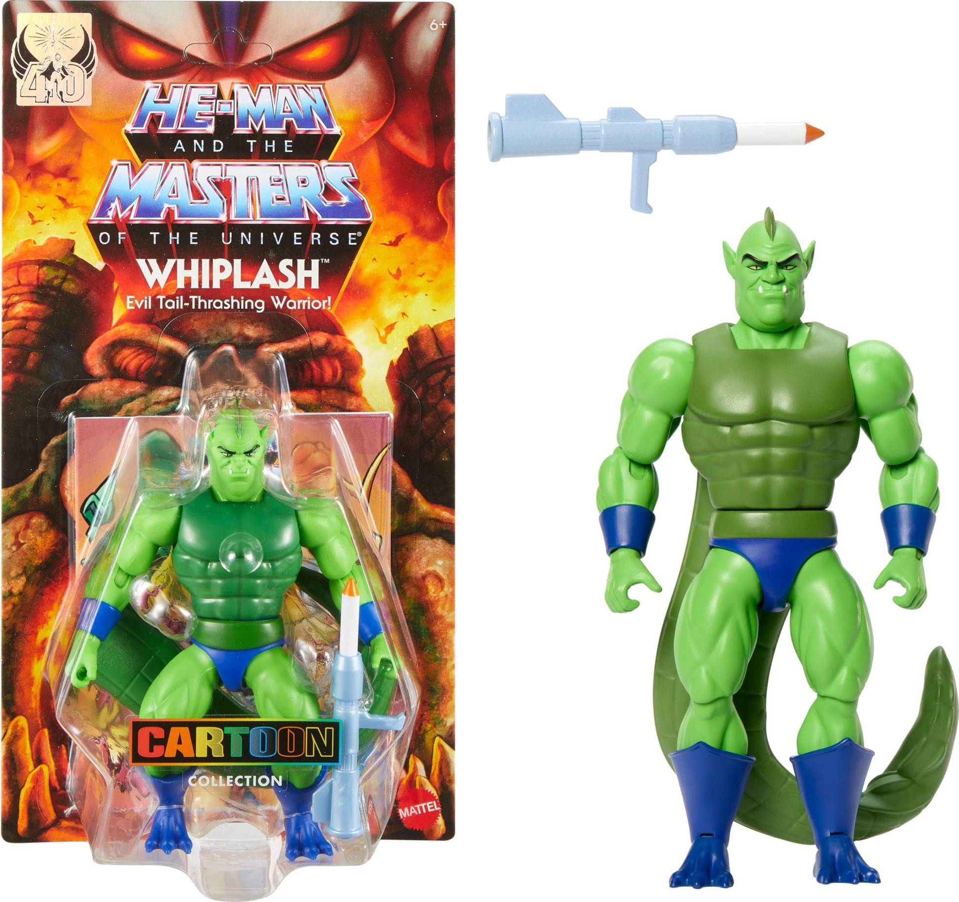 Masters of the Universe Origins Action Figure Cartoon Collection Whiplash, 5.5-inch 1980s Motu TV Tailed Villain, Detailed Design & Rocket Launcher