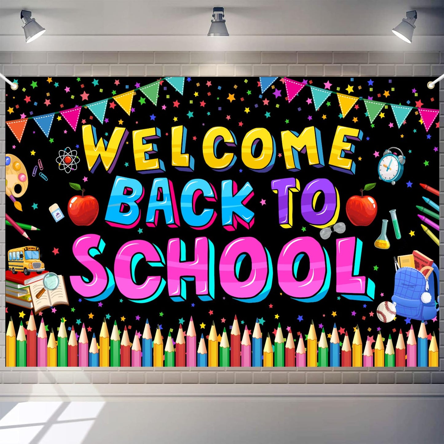 Fomoneyli Welcome Back to School Banner Backdrop, Back to School Decorations for Classroom School, First Day of School Banner Backdrop, Welcome Back