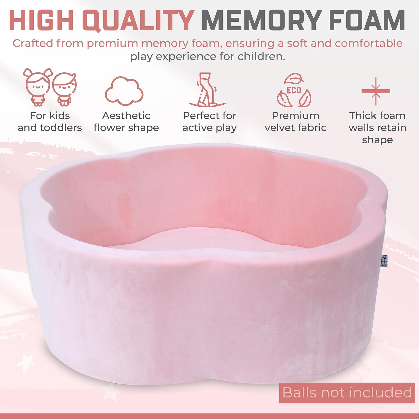 ZYSMALAT Baby Ball Pit - Premium Velvet Memory Foam Ball Pit for Toddlers 1-3 and Babies - Large Pink Flower Baby Ballpit - Indoor Soft Play Equipment