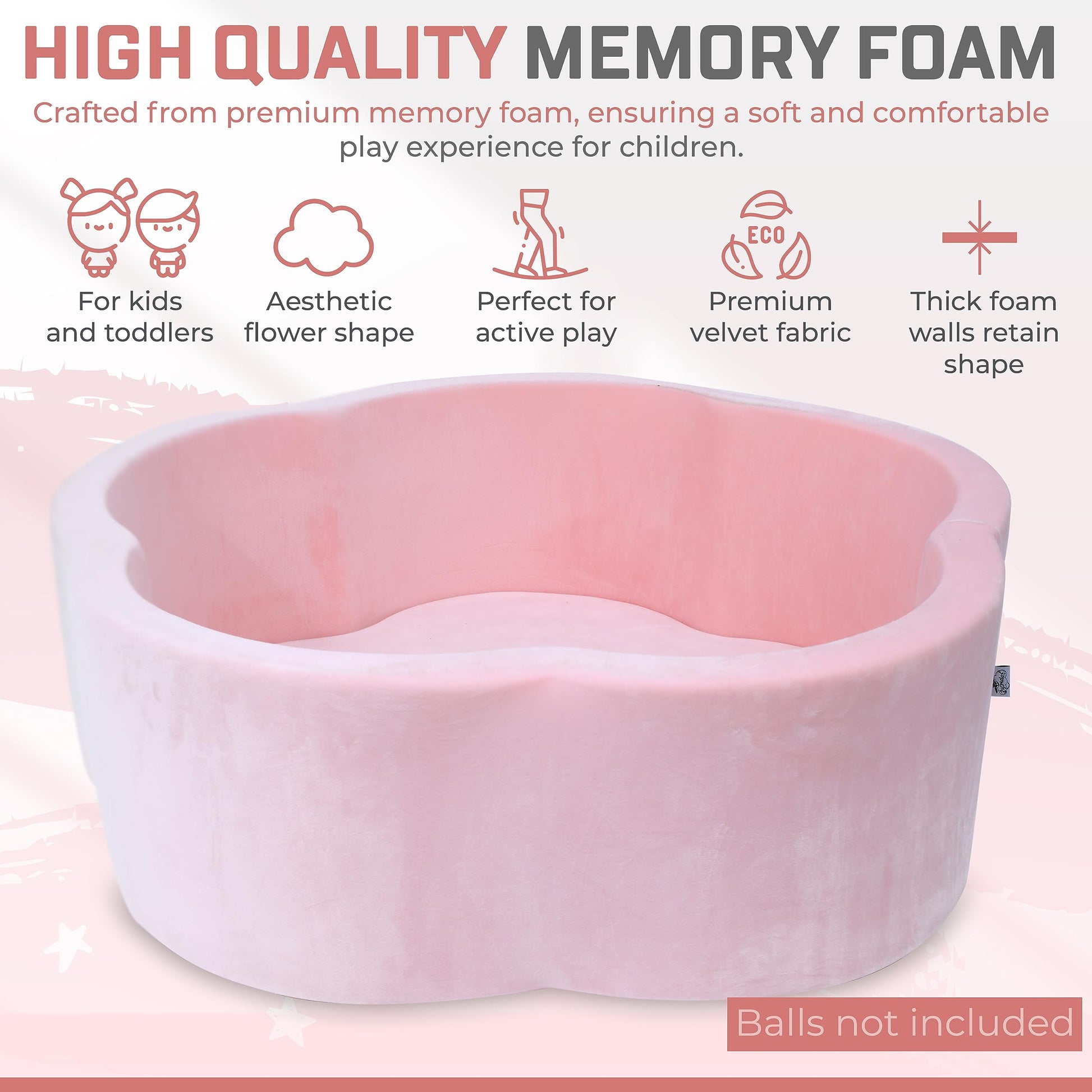 ZYSMALAT Baby Ball Pit - Premium Velvet Memory Foam Ball Pit for Toddlers 1-3 and Babies - Large Pink Flower Baby Ballpit - Indoor Soft Play Equipment