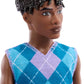 Barbie Fashionistas Style Ken Doll #253 with Brown Hair, Wearing Lavendar Shorts with Turquoise and Lavender Argyle Shirt, White Shoes