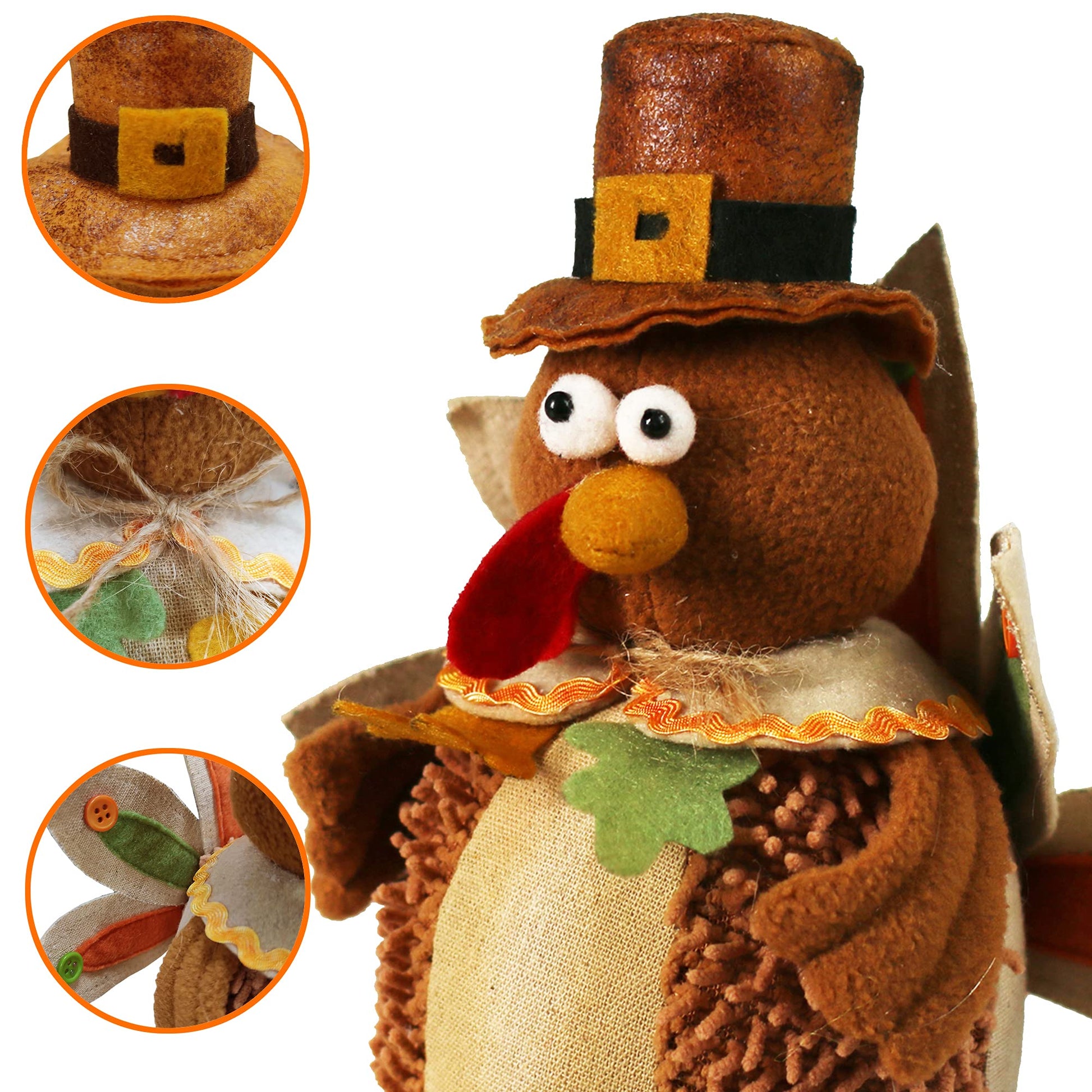Ogrmar 15 Inch 2 Pack Stuffed Turkey Couple Doll Thanksgiving Tabletop Decorations Exquisite Handmade Turkey Plush Doll Kit for Autumn Harvest Home