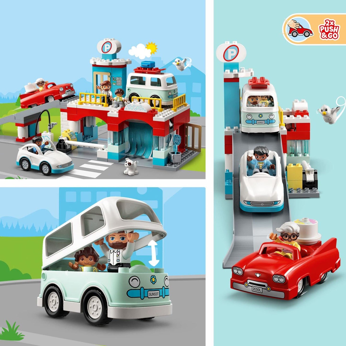 LEGO DUPLO Parking Garage and Car Wash Set 10948, Learning Toy for Toddlers with Garage, Gas Station & Toy Cars, Gifts for 2 Plus Year Old Boys &