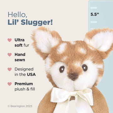Bearington Collection Baby Lil’ Willow, 5.5 Inch Fawn Plush Stuffed Animal, Soft Baby Rattles and Plush Rings - Toys for Babies