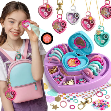 DIY Heart Locket Keychain Making Kit with Magic Zoom Beads, Gifts for Girls Ages 5 6 7 8 9 10, Toys for Girls Bag Charms Craft Set for Backpacks