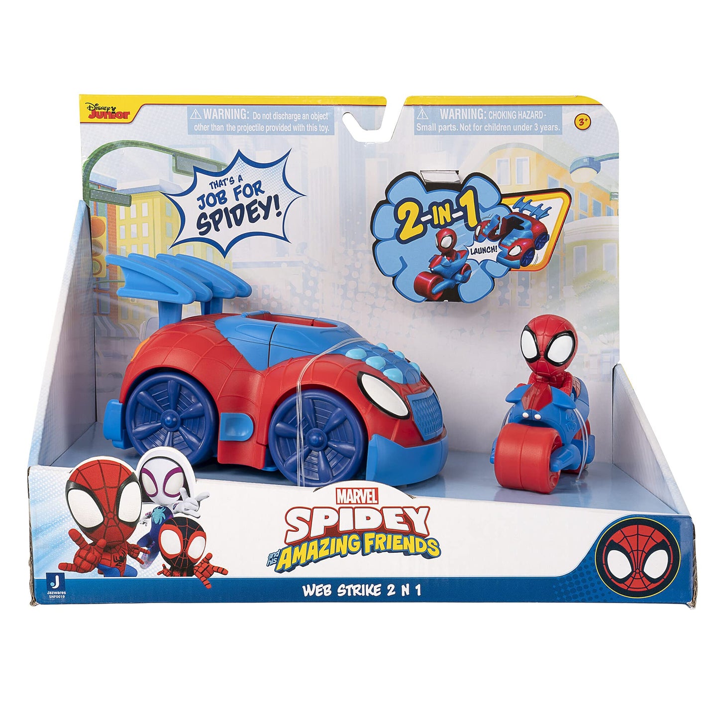 Jazwares Spidey and His Amazing Friends 2 n 1 Web Strike Feature Vehicle - Must-Have Toy for All Fans