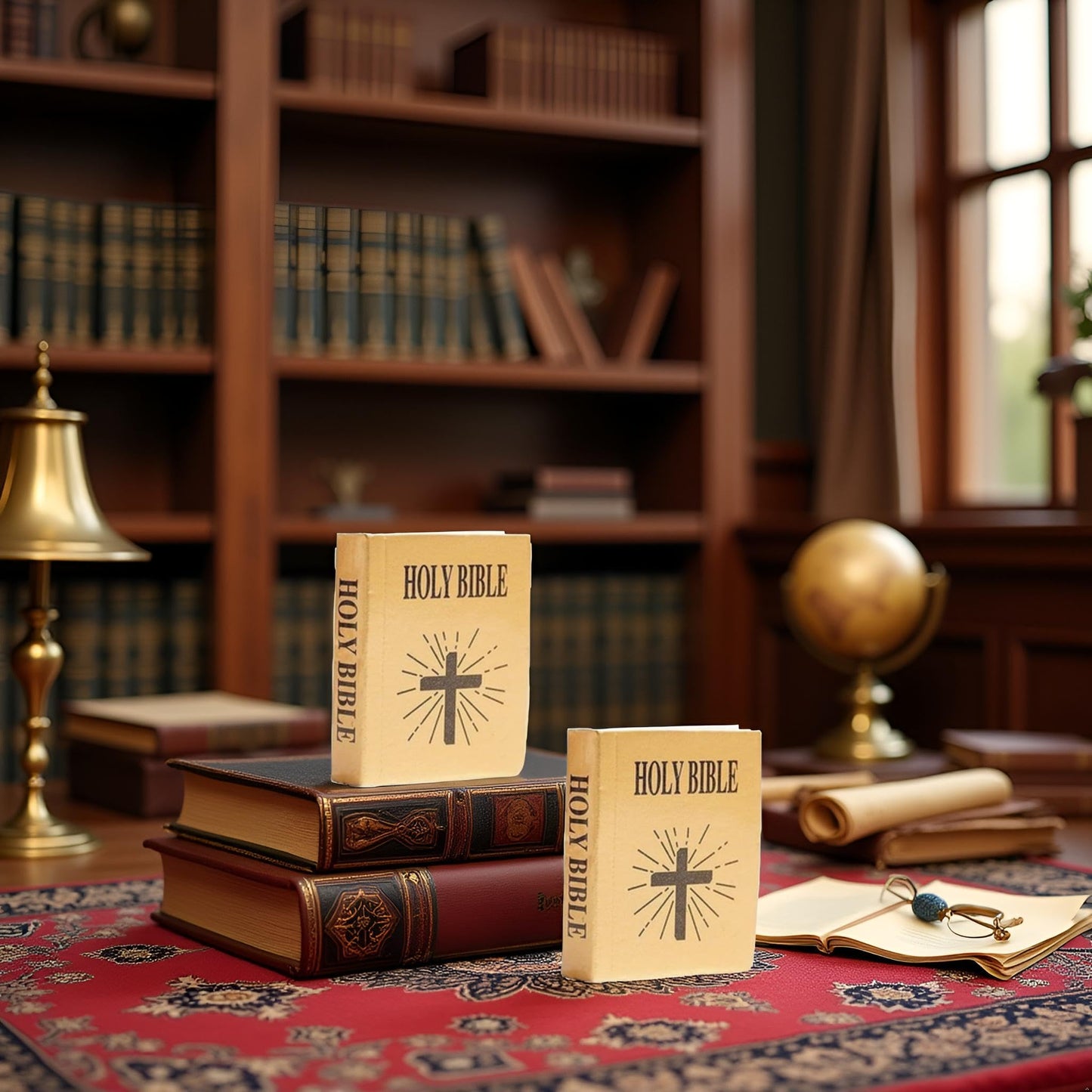 2 Pieces Brown Miniature Bible Books for Dollhouse, Mini Bible Pocket Book 1/12 Dollhouse Miniature Book Bookshelf Bedroom Library Accessories