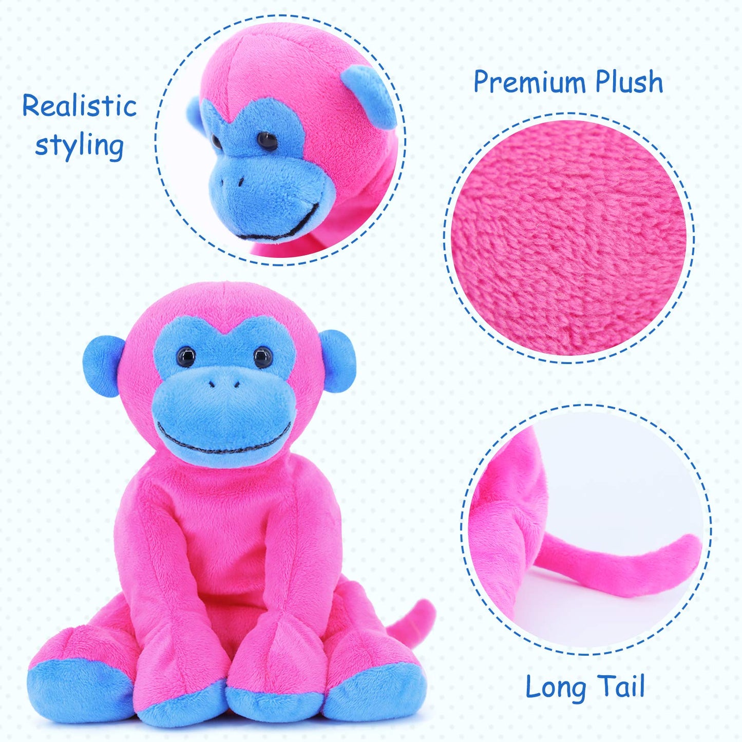 WEIGEDU Unique Ape Monkey Stuffed Animals Plush Toys, Soft Cute Monkey Orangutan Toy for Toddlers Child Kids Babies Birthday Gift, 7.9" Pink