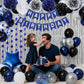 Navy Blue Birthday Decorations for Men Boys, Blue Silver Party Decorations Happy Birthday Banner Fringe Curtains star garland Paper Pom Poms Party