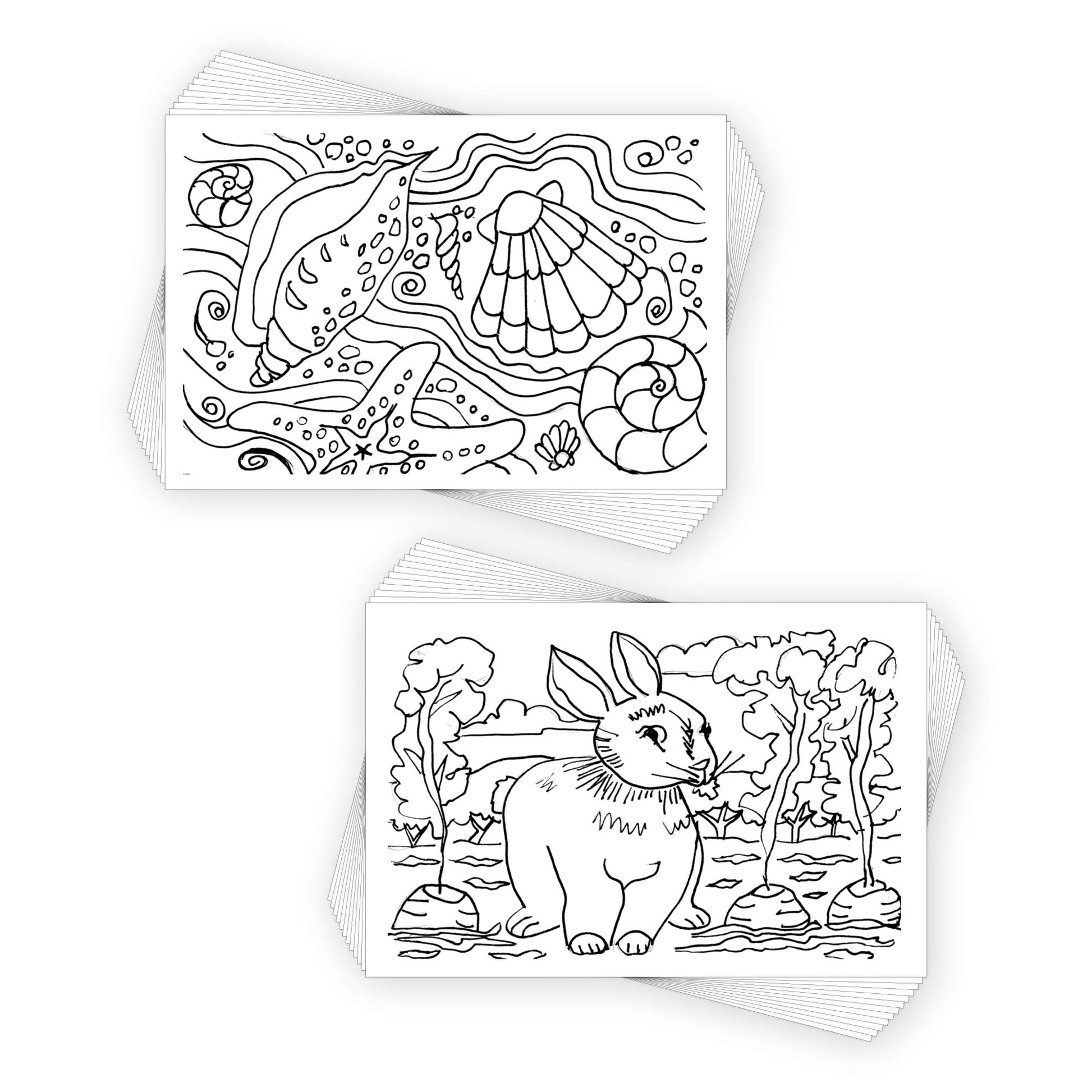 Colorpockit 4x6 Postcard Coloring Book Deck Pack Bundle with Artsy Animals and Seaside Scenes. Refills Complete Portable Coloring kit. Contains Two