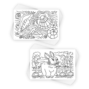 Colorpockit 4x6 Postcard Coloring Book Deck Pack Bundle with Artsy Animals and Seaside Scenes. Refills Complete Portable Coloring kit. Contains Two