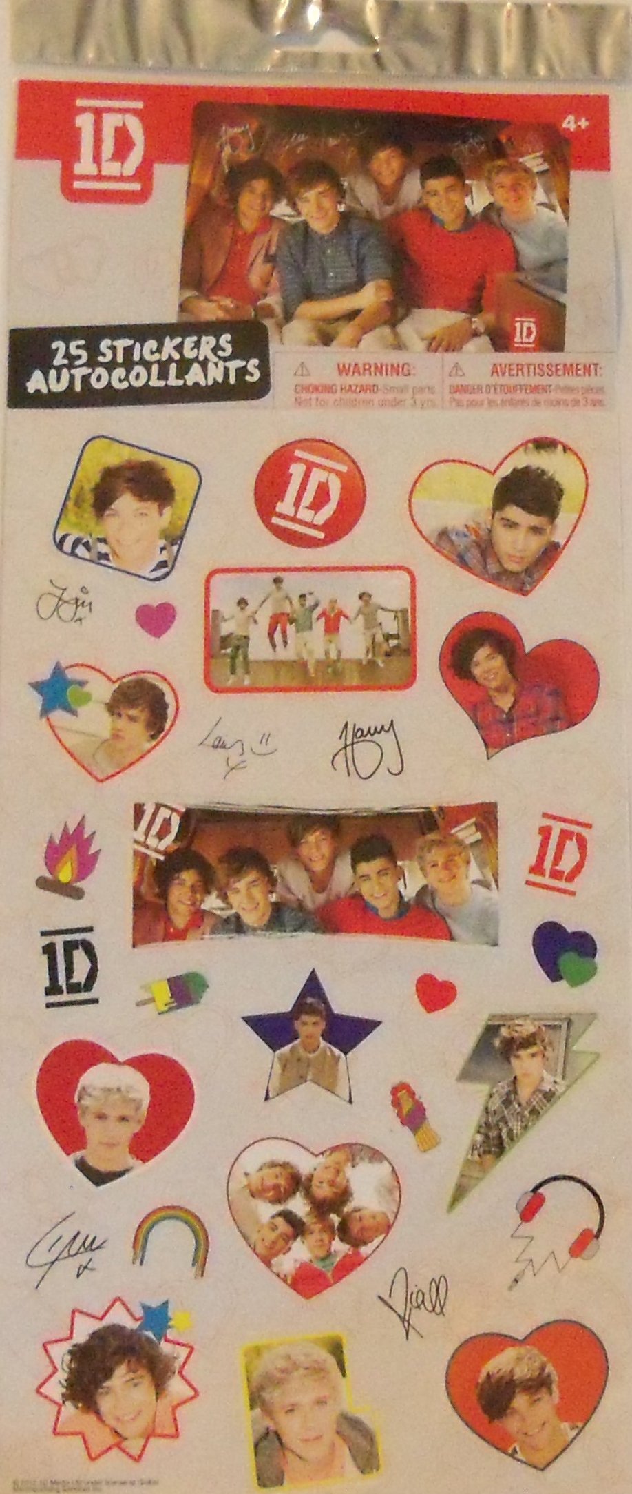 One Direction (1D) Set of 25 Full Color Stickers - Young and Fun (6" x 10.5" Sheet)