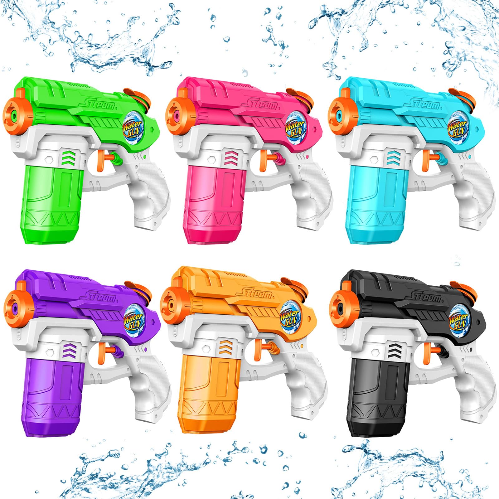 Water Guns for Kids Adults, 6 Pack Squirt Guns Soaker Blaster 220CC Capacity Long Range Super Water Gun Pistols for Boys Girls Toddlers Swimming Pool