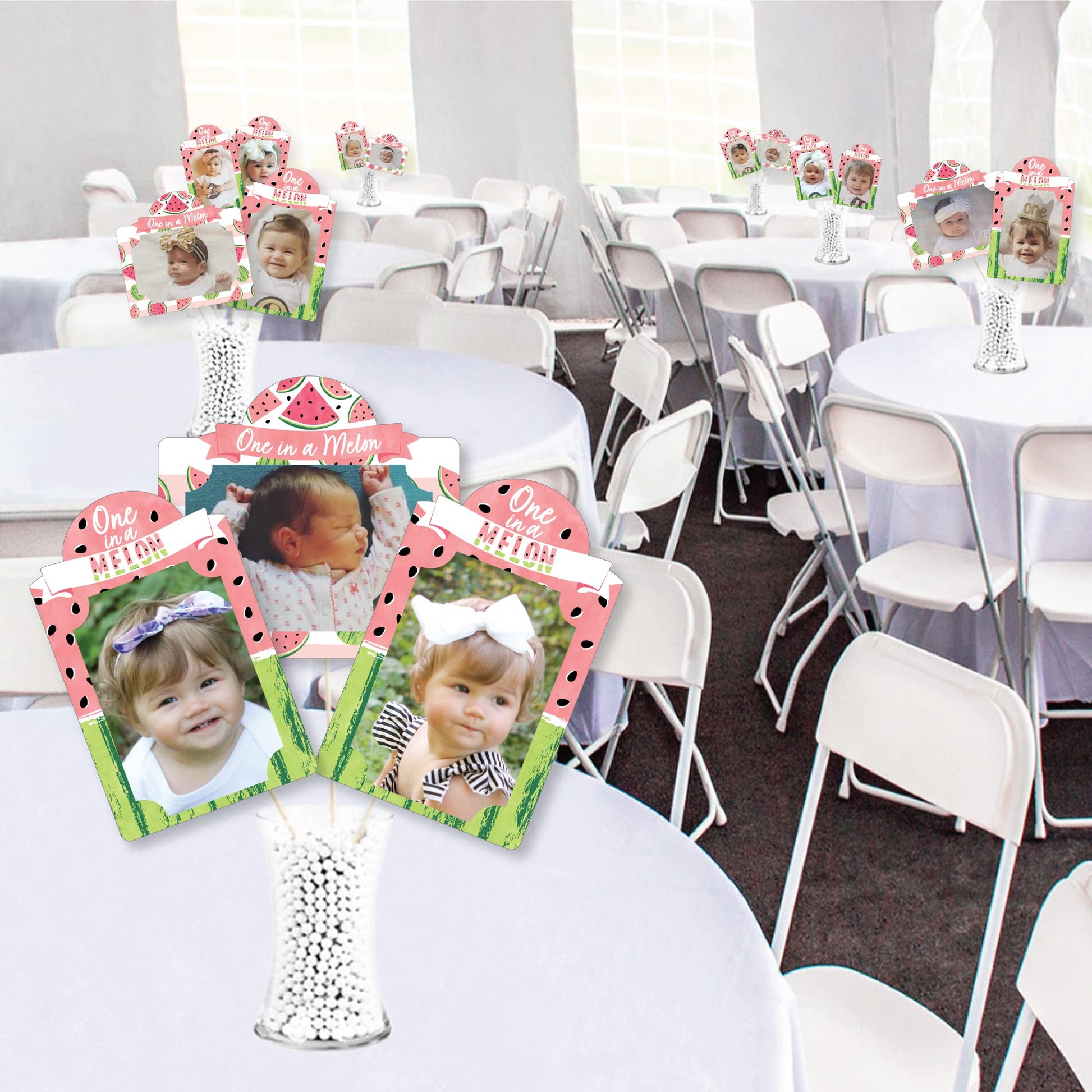 Big Dot of Happiness 1st Birthday One in a Melon - Fruit First Birthday Party Picture Centerpiece Sticks - Photo Table Toppers - 15 Pieces