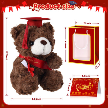 ZJoey 2 Sets Bear with Graduation Cap Toys Class of 2026 Graduation Plush Stuffed Teddy Bear Animal Dog Graduation Cap and Gown with Greeting Card