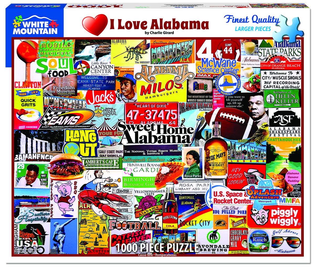 White Mountain 1000 Piece Jigsaw Puzzle Heart of Dixie, I Love Alabama