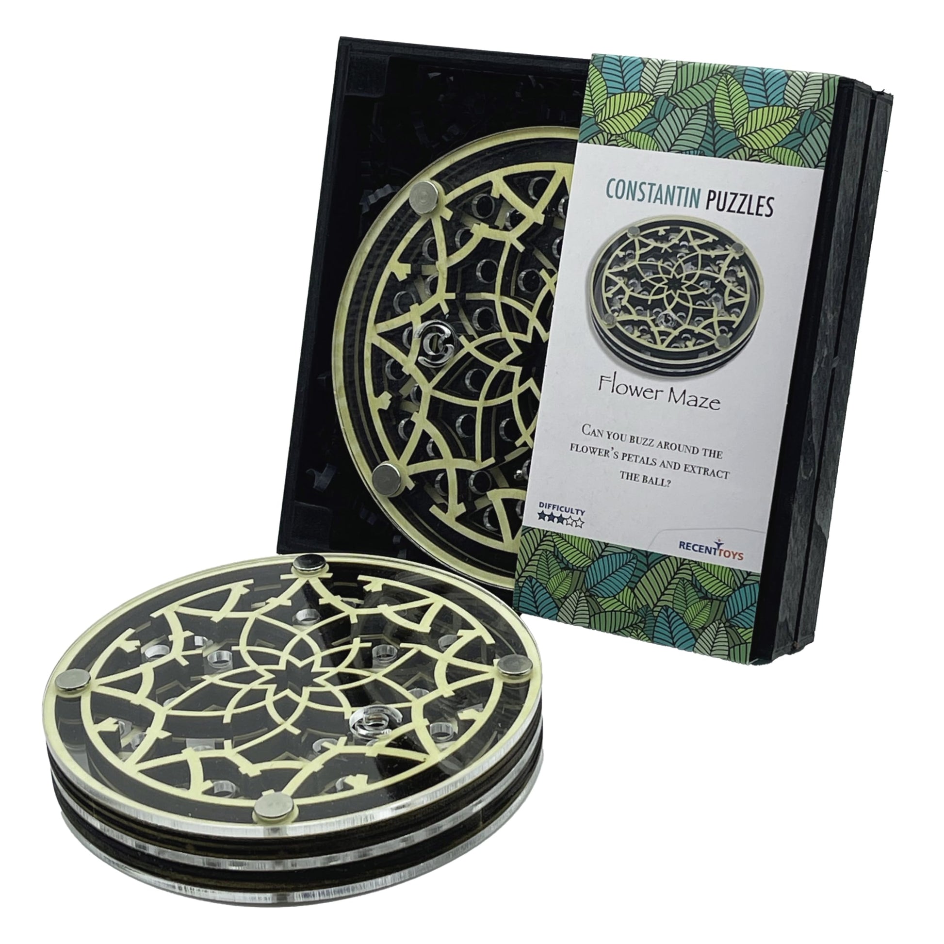 Project Genius Constantin Flower Maze Wooden Puzzle - Intricate Floral Labyrinth Brainteaser, Brain Game & Desk Toy, Ideal Gift for Adults & Teens 14+