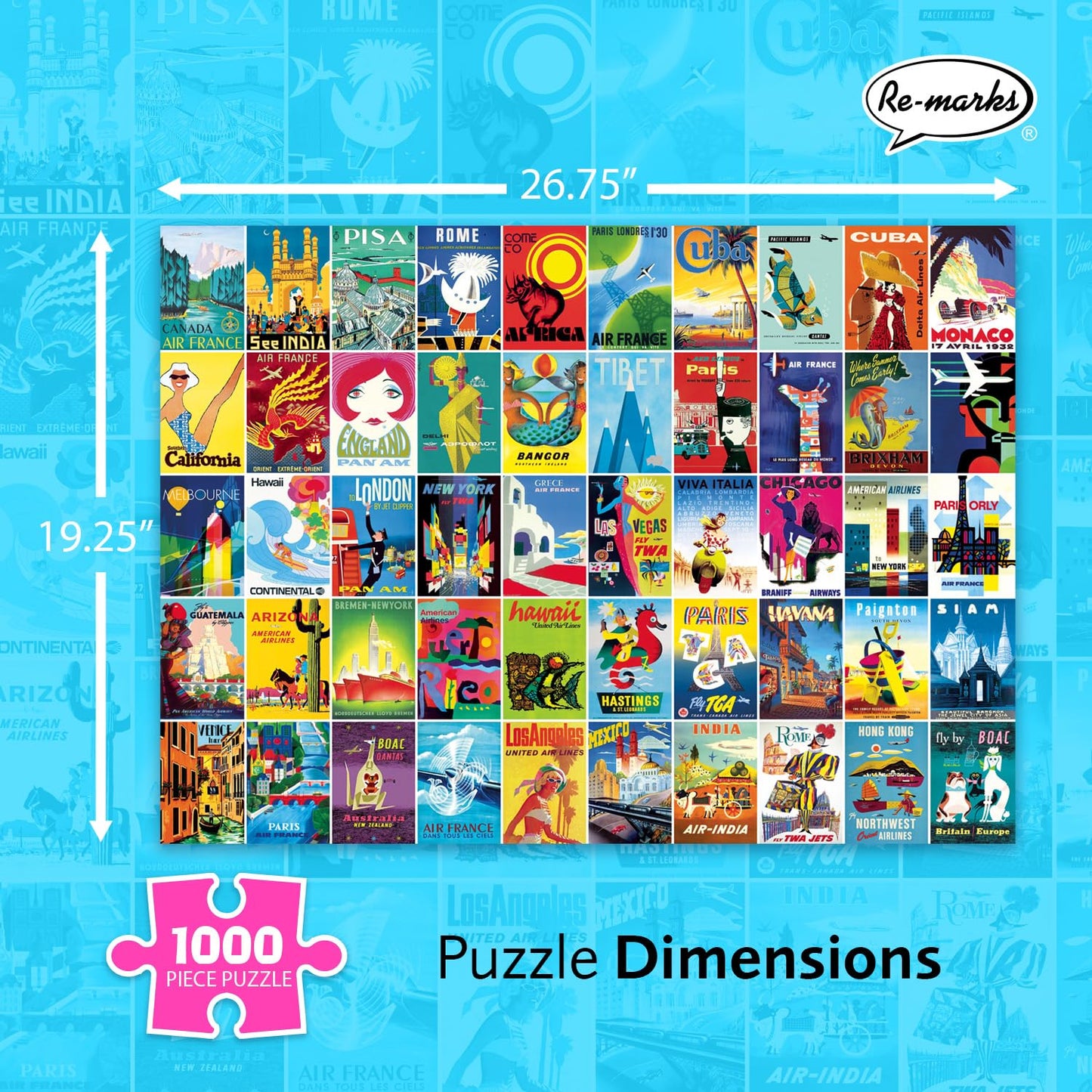 Re-marks Travel Posters Collage Puzzle, 1000-Piece Jigsaw Puzzle for All Ages