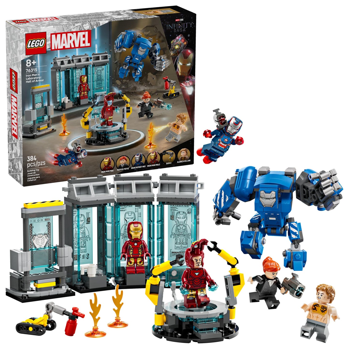 LEGO Marvel Iron Man’s Laboratory: Hall of Armor Building Toy - Marvel Superhero Toy for Kids, Boys and Girls, Ages 8+ - with Minifigures and a Mech