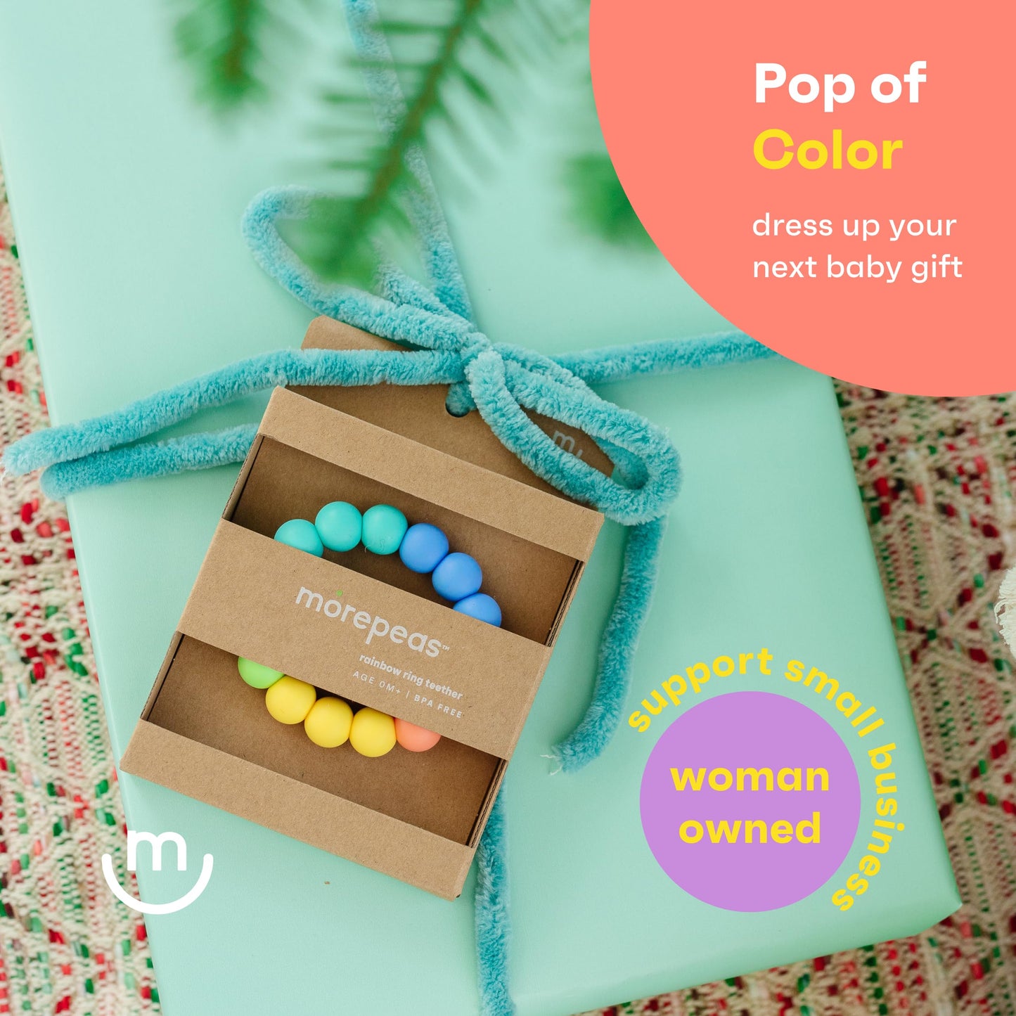 morepeas Rainbow Ring Teether | Soft, Easy Grip Unisex Teether Toy | Silicone Baby Teether Ring to Help Soothe Gums | Non-Toxic and BPA Free