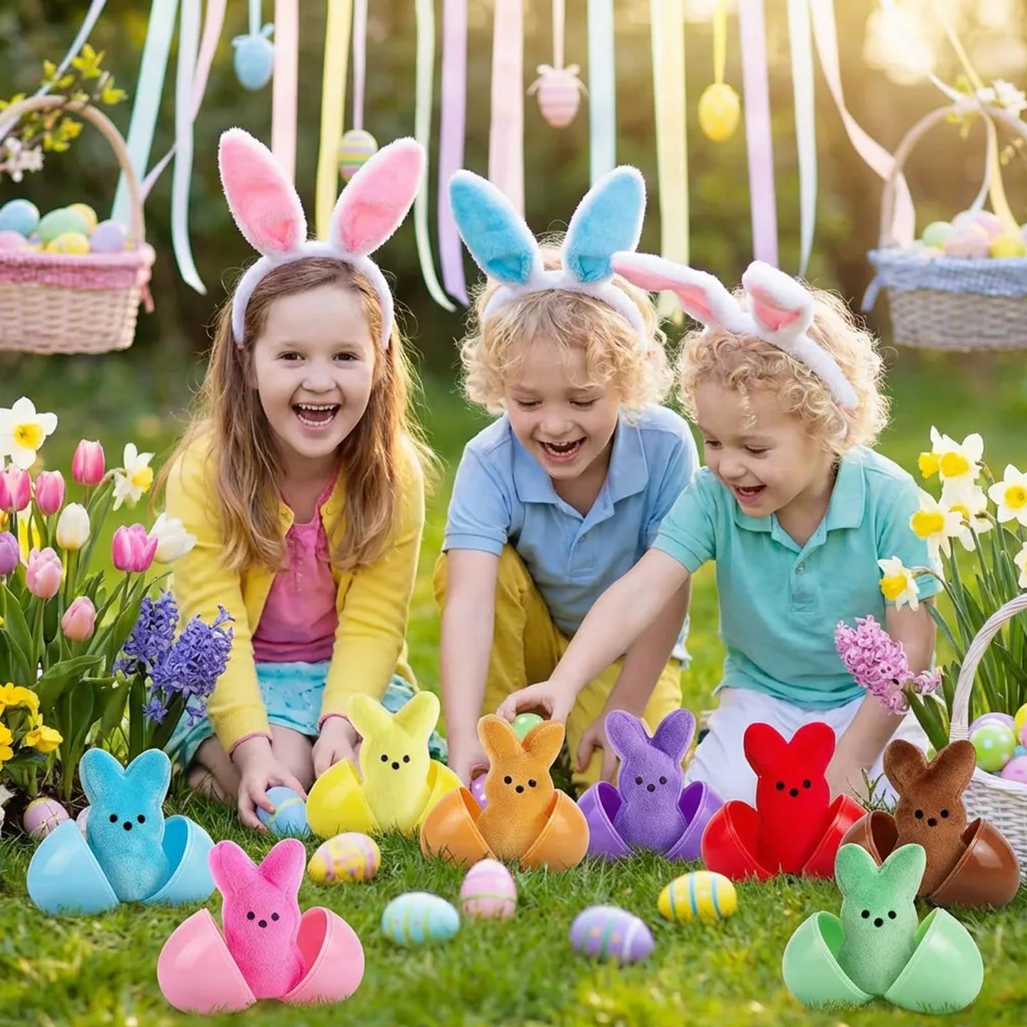 PERUKOYO 12PCS Easter Bunny Stuffed Plush,Easter Basket Stuffers Toys for Kids,Easter Bunny Bulk Stuffies Animals Plushie,Easter Egg Fillers,Easter