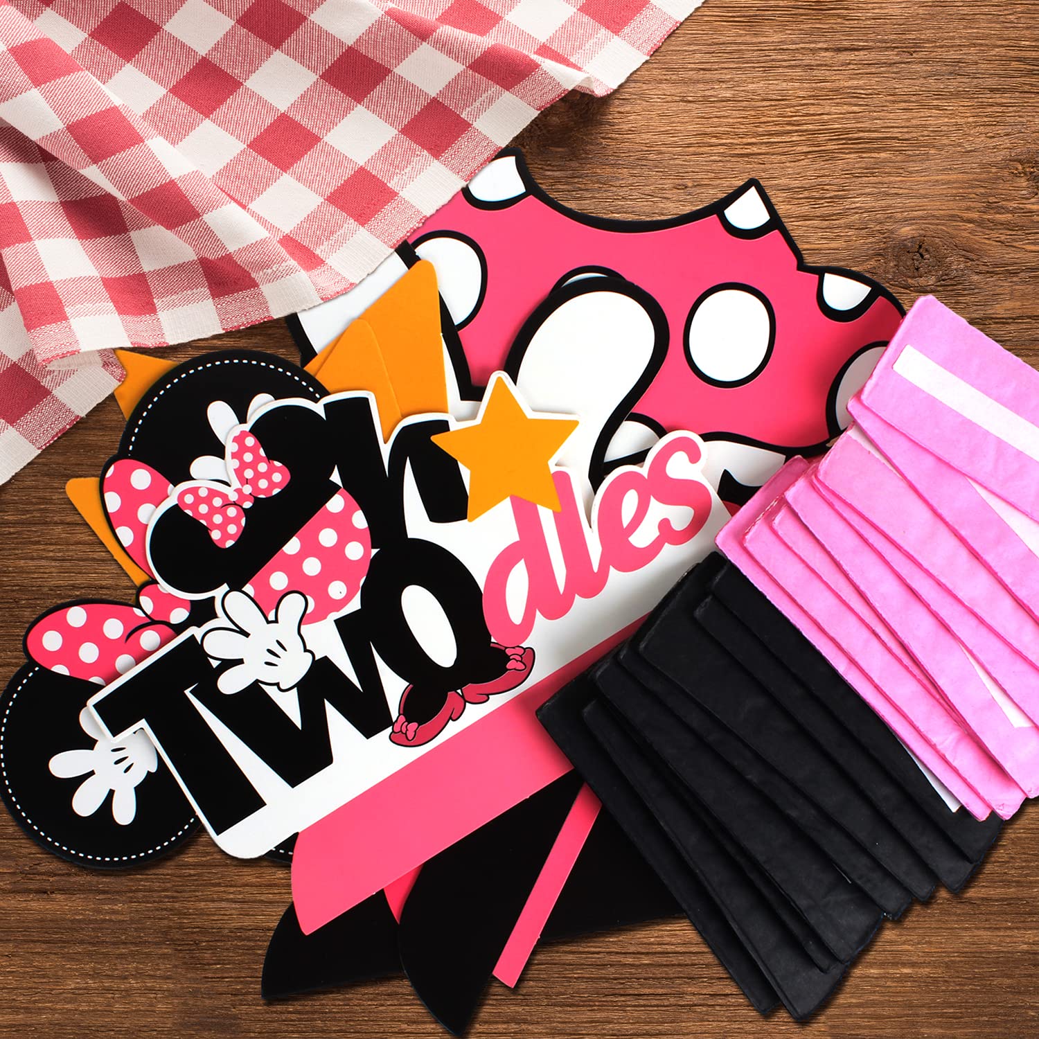 LINGTEER Oh Twodles Birthday Table Honeycomb Centerpieces - Cheers to Girls 2nd Birthday Kids Two Years Old Mouse Themed Party Decorations Sign.