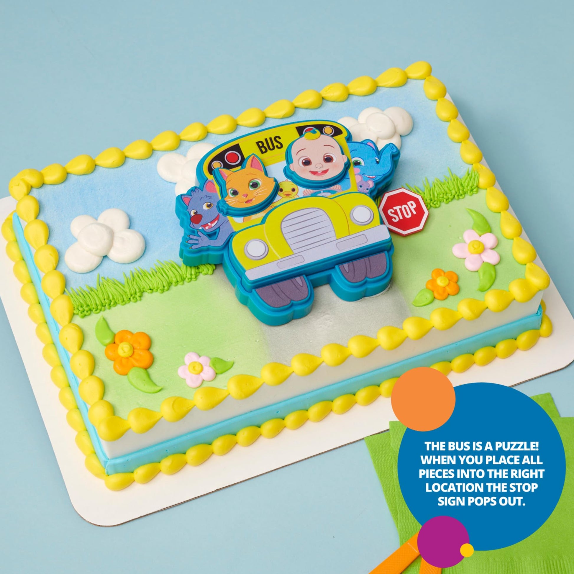 DECOPAC DecoSet CoComelon Ready for Adventure! Cake Topper, 4 Piece Cake Decoration Set With JoJo, Kittens, Wally, and Ello Puzzle Jigsaw (27978)