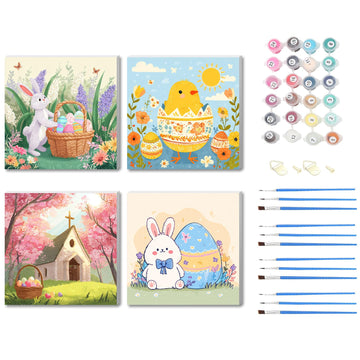 4 Pack Cute Animal Paint by Numbers Kit for Kids,DIY Easy Painting Kits on Canvas with Wooden Framed, Small Color by Numbers Acrylic,Adult Paint by