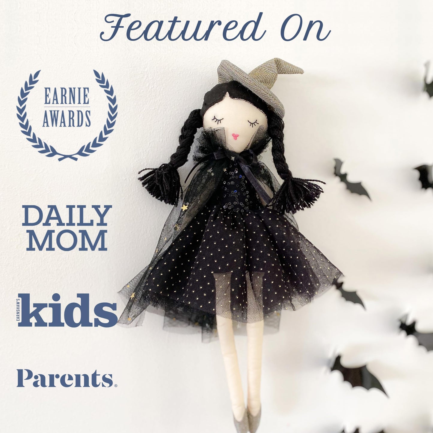MON AMI Cassandra Witch Doll - 15” | Soft & Elegant Plush Doll for All Ages | Spooky, Cute Holiday & Halloween Decoration