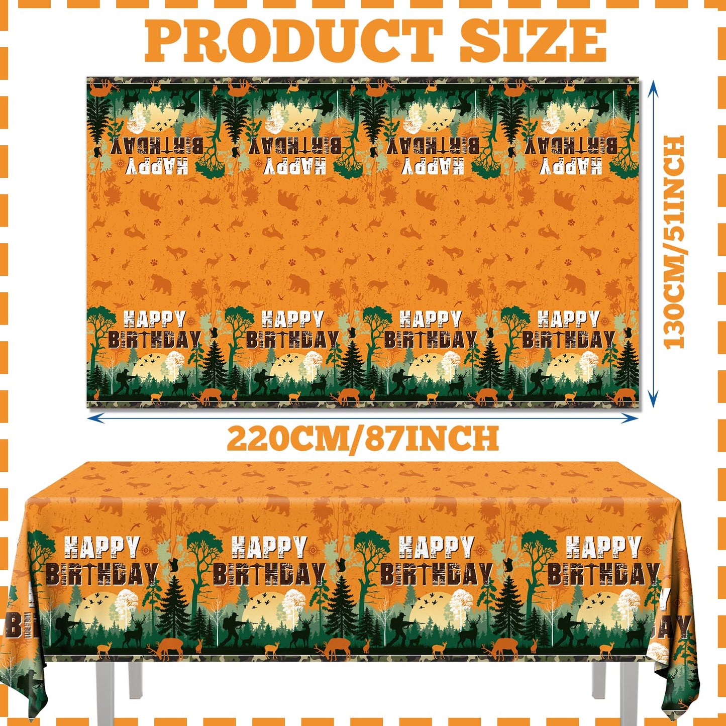 pugipien Hunting Birthday Party Decorations Happy Birthday Tablecloths for Boys Oh Deer Hunting Party Table Cover Camo Hunting Decor for Gone Hunting