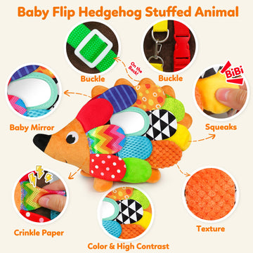 Vibrant Sensory Hedgehog Plush Stuffed Animal Baby Toy Tummy Time Learning Toy Soft Squeaking & Crinkling Toys for Busy Hands Babies 0-36 Months, Baby