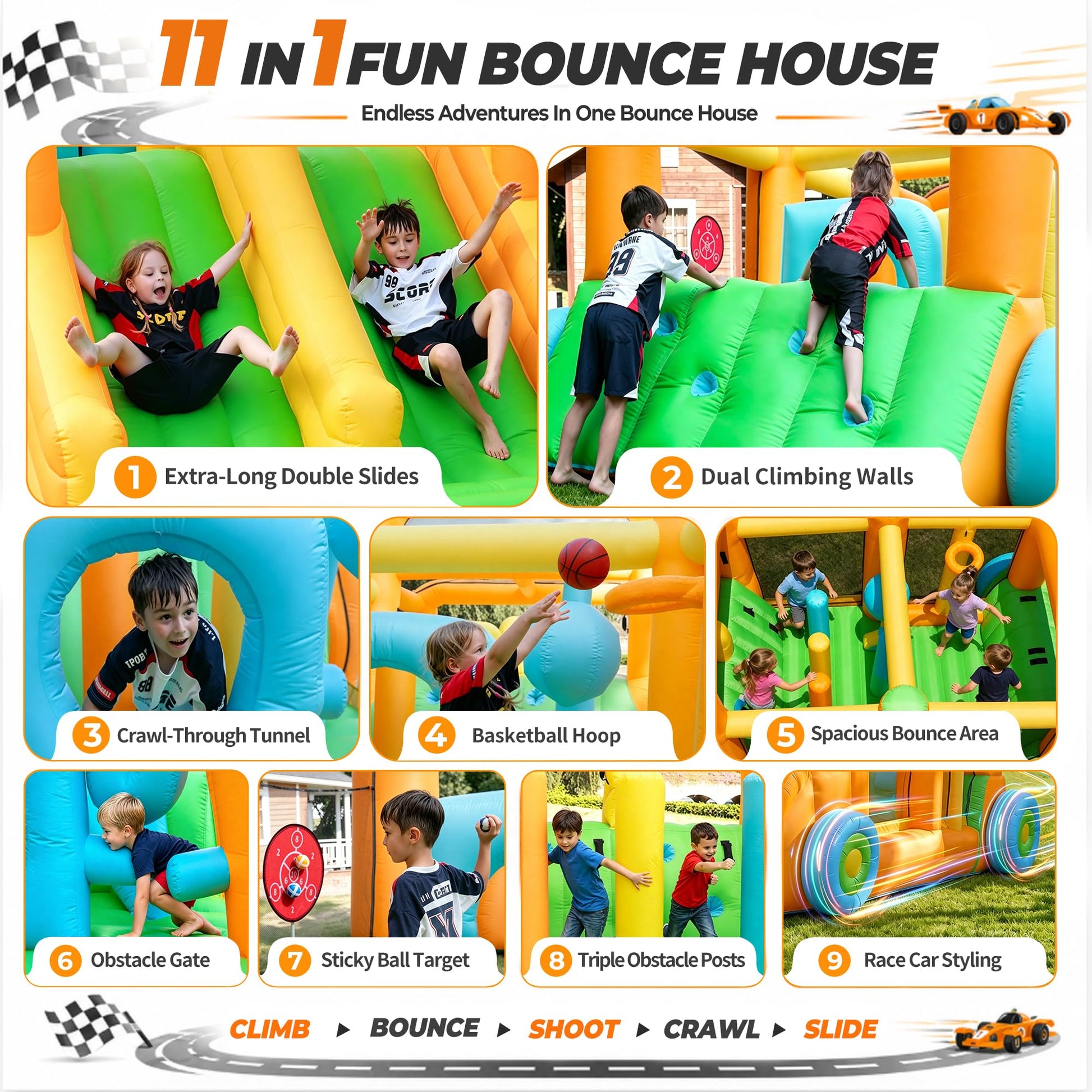 AirMyFun 11-in-1 Extra Large Bounce House for Kids 3-8 with Double Slides