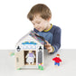 Melissa & Doug Take-Along Wooden Doorbell Dollhouse - Doorbell Sounds, Keys, 4 Poseable Wooden Dolls Portable Doll House, Doorbell House for Kids Ages