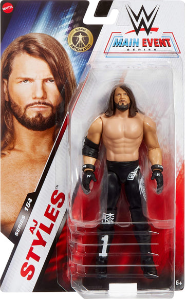 Mattel WWE AJ Styles Action Figure, Main Event Series #154 6-inch Collectible with 10 Articulation Points & Life-Like Look