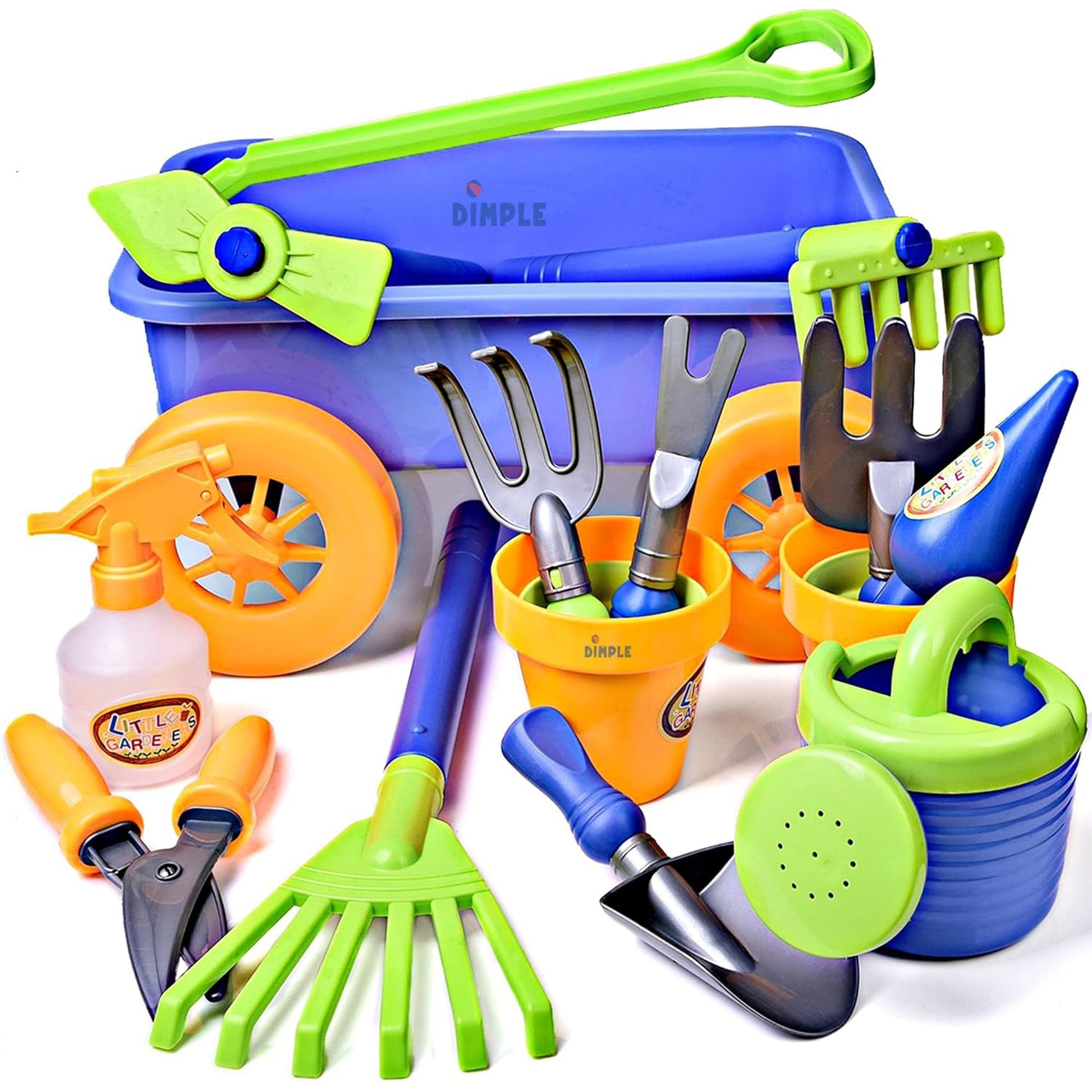 Dimple Blue Garden Wagon & Tools Toy Set, 15 Pc Kids Gardening Play Set