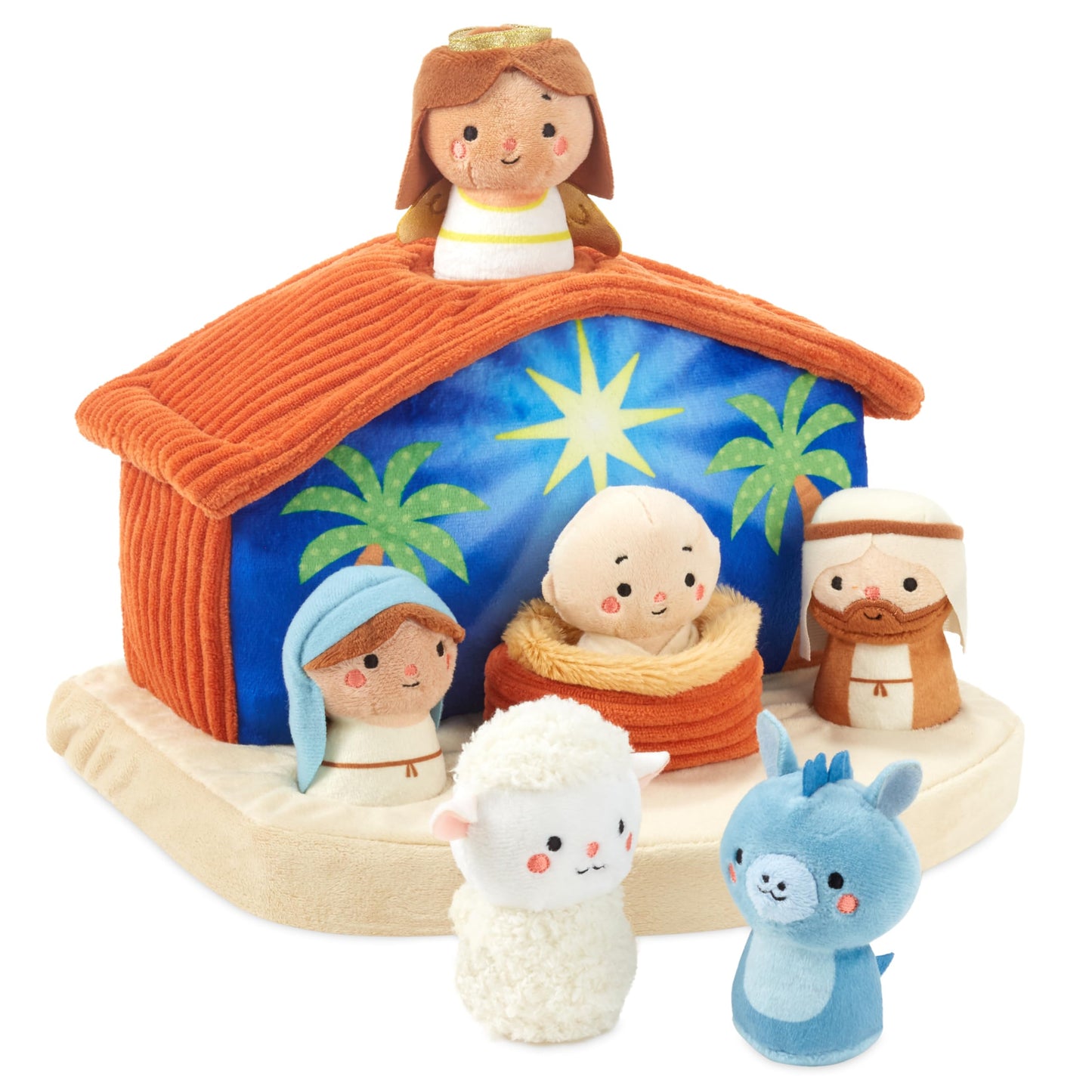 Hallmark Nativity Scene Plush Toy (Manger with Baby Jesus, Mary, Joseph, Angel, Animals) for Kids, Grandchildren