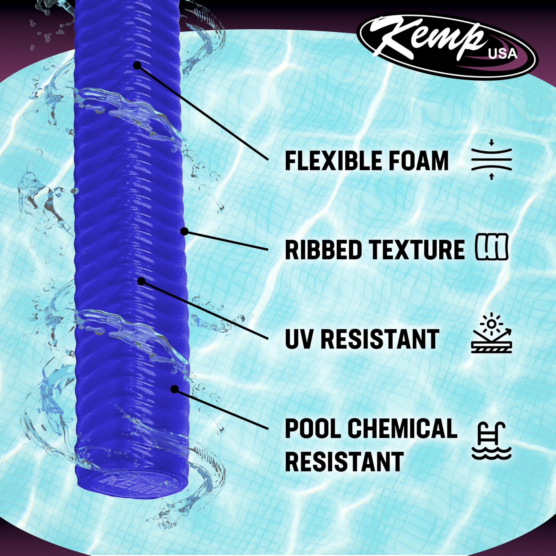 Kemp USA Pool Noodle 3.5 ft Foam Float Ribbed UV-Resistant Swim Noodle