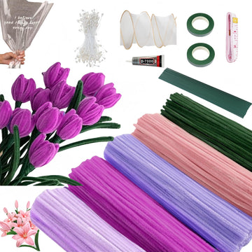500 Pcs Pipe Cleaner Flower Kit, 5 Colors Pipe Cleaners Bulk, Chenille Stems for DIY Handmade Flower Bouquet/Party Decorations, Pipe Cleaners Craft