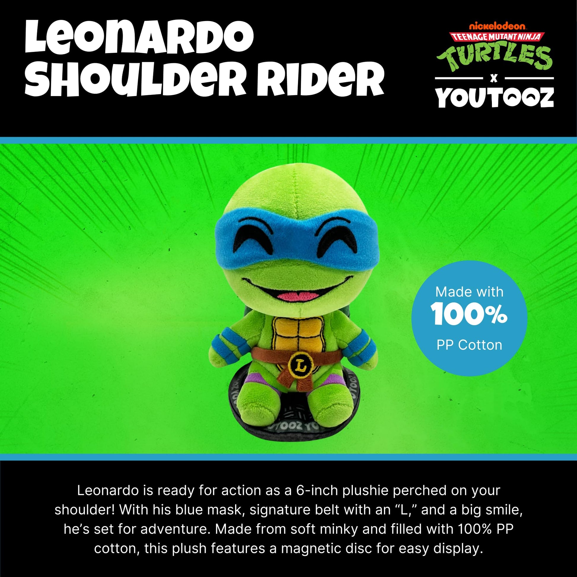 Youtooz TMNT Leonardo Shoulder Rider 6" Plush, Collectible Leonardo Shoulder Rider from Teenage Mutant Ninja Turtles TMNT Plush Collection