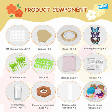 LELESUN DIY Fabric Flower Bouquets Toys, Craft Kits Toys for Kids, Flowers Market Toy, Arts & Crafts for Girls Ages 4 5 6 7 8?Educational Activity