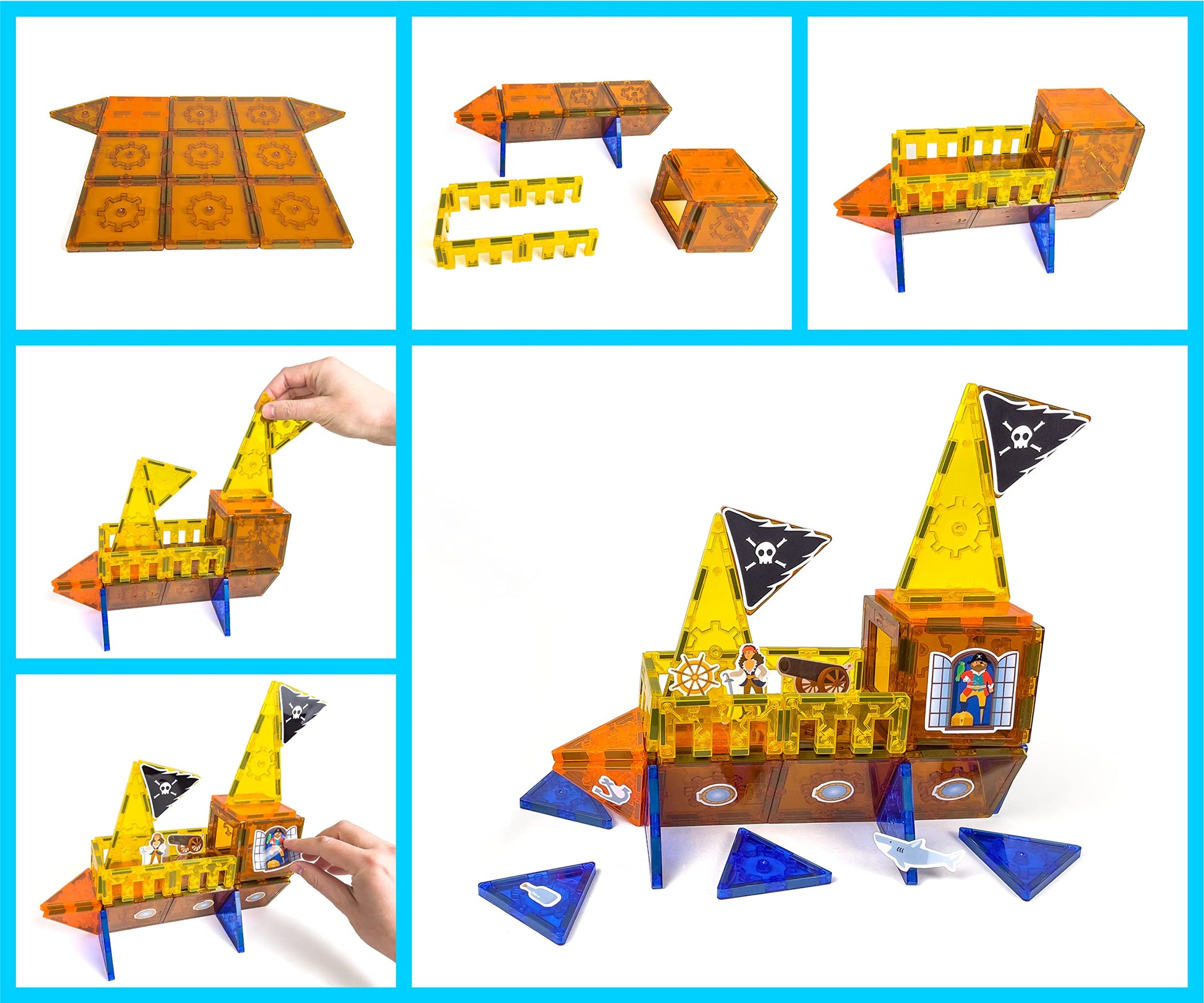 Tytan Tiles Pirate Ship & Island 60-Piece Magnetic Tiles Building Set, Fun Kids’ STEM Toy, Creative Play, Shape & Pattern Recognition, Fine Motor