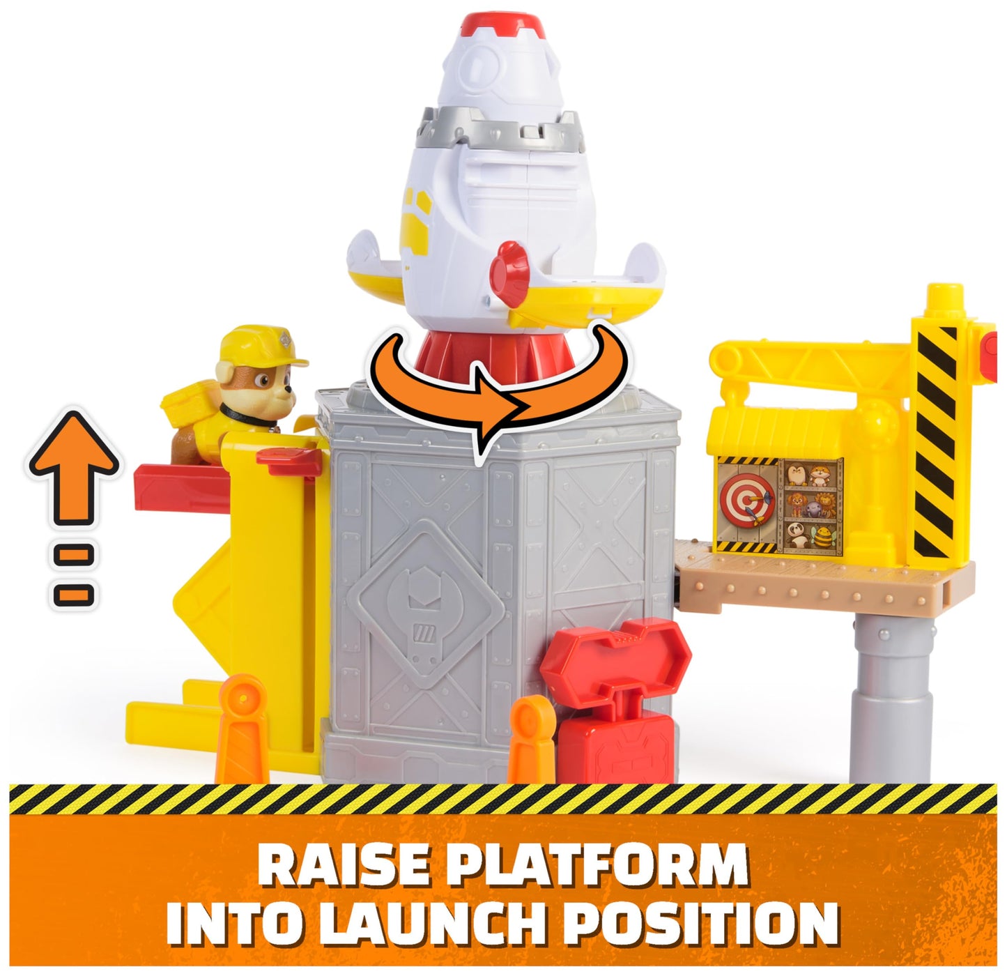 Rubble & Crew, Launch & Spin Spaceship Playset with Rubble Toy Figure in Construction Uniform, Kids Toys for Boys & Girls Ages 3 and up