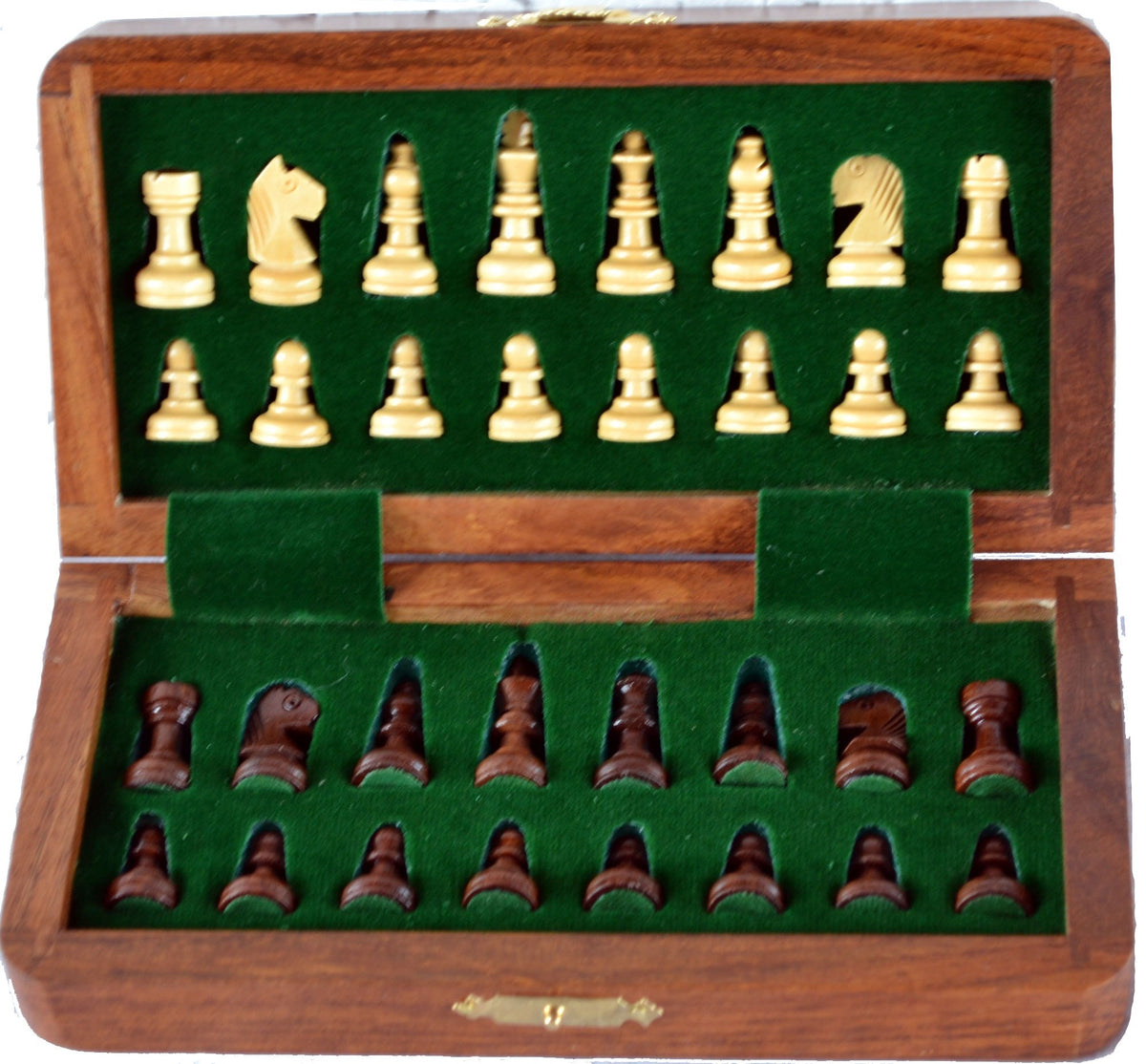 BKRAFT4U Handmade Wooden Rosewood Foldable Magnetic Chess Game Board with Storage Slots, 7 Inch