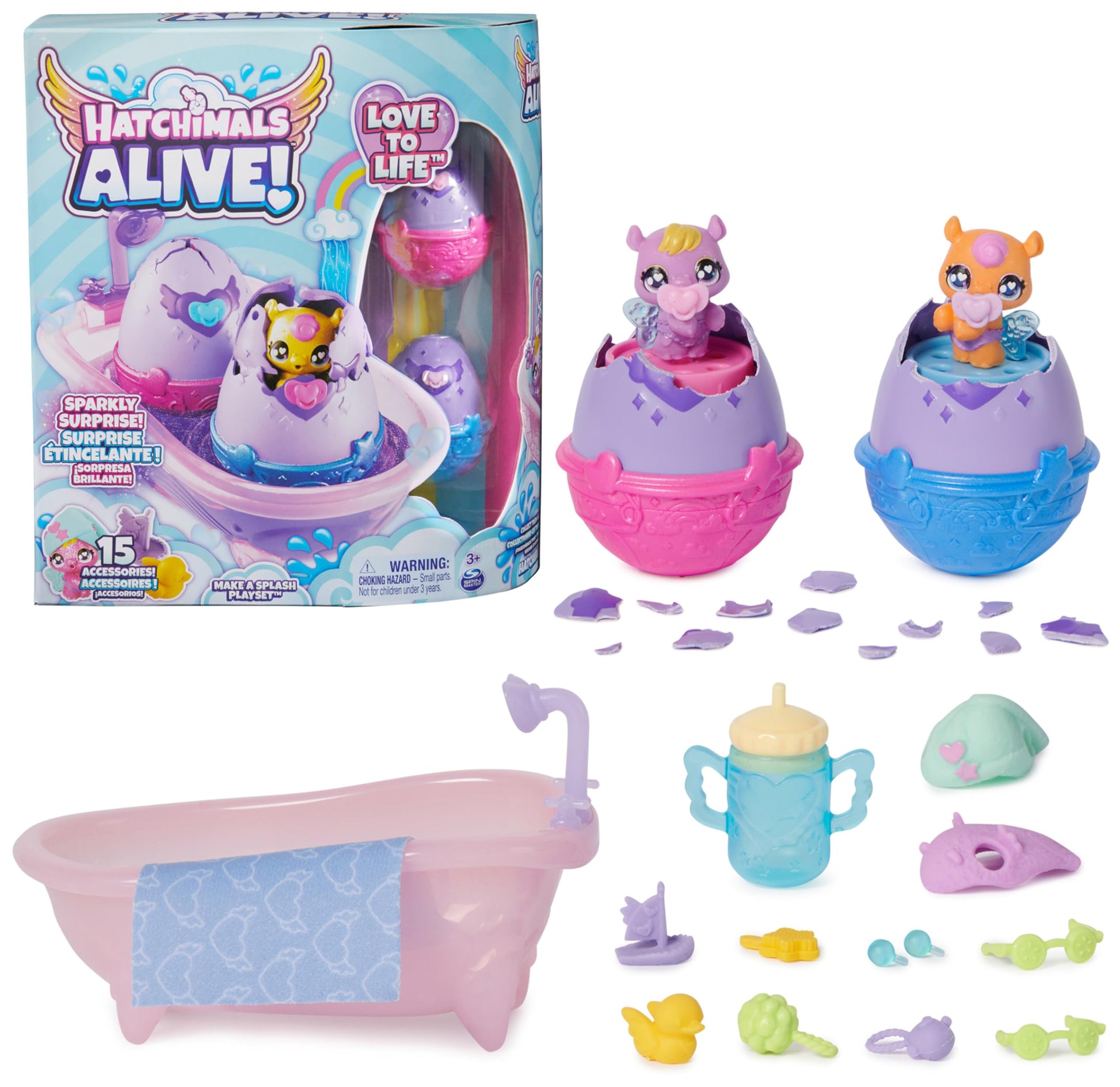 Hatchimals Alive Make a Splash Bathtub & 2 Water Reveal Eggs, Ages 3+